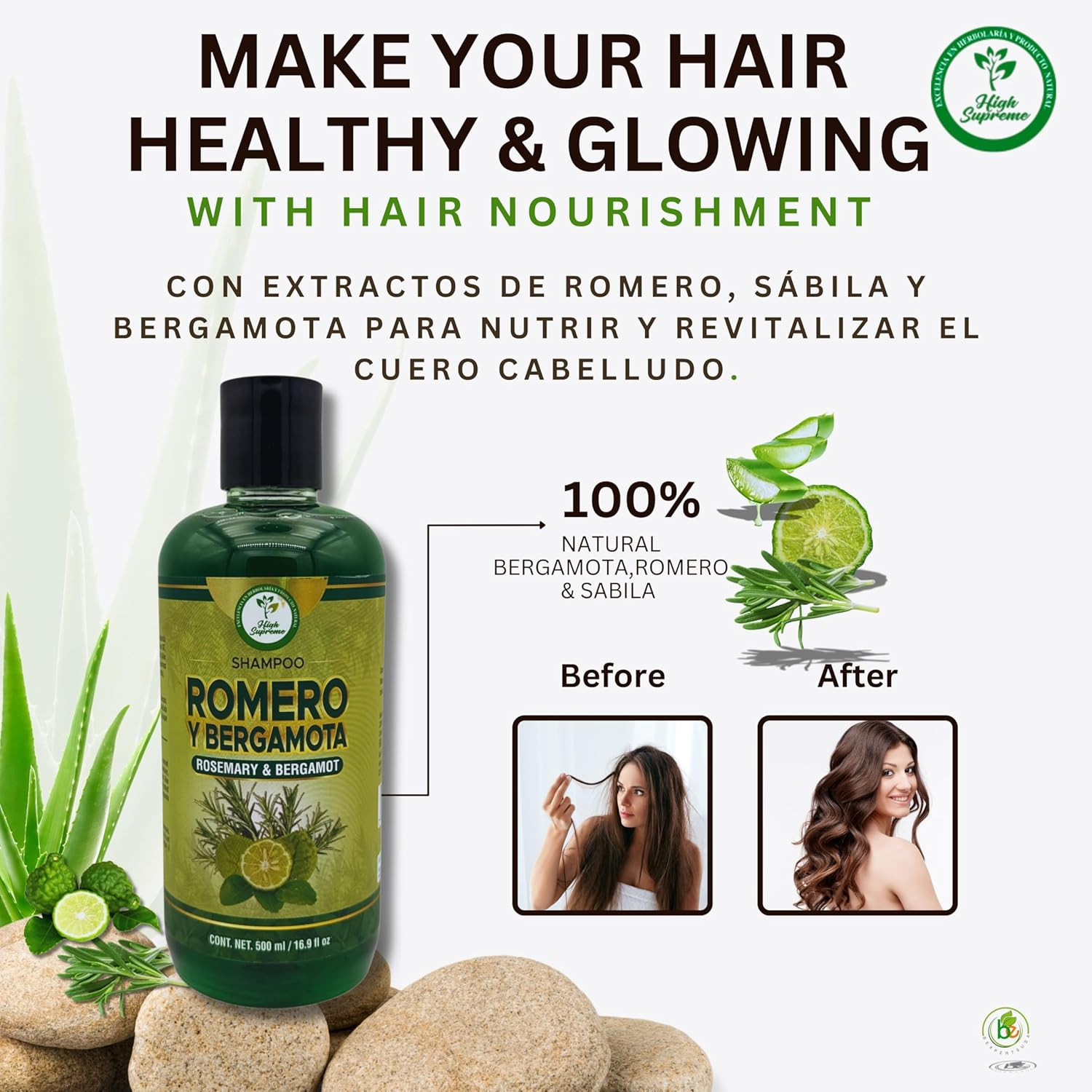 Romero, Sábila & Bergamota Shampoo (Rosemary, Aloe Vera & Bergamot) – 16.9 Fl Oz