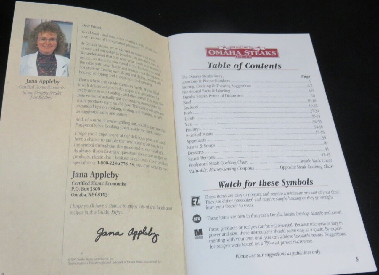 Omaha Steaks Good Life Guide & Cookbook Edition Booklet Vintage 1997-98