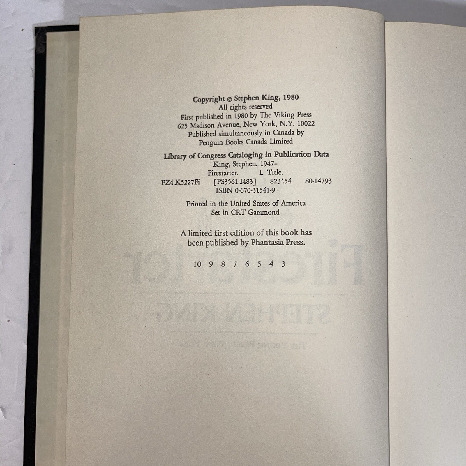 Steven King Fire Starter Book Hardcover 1st Ed 3rd Printing Viking Vintage 1980
