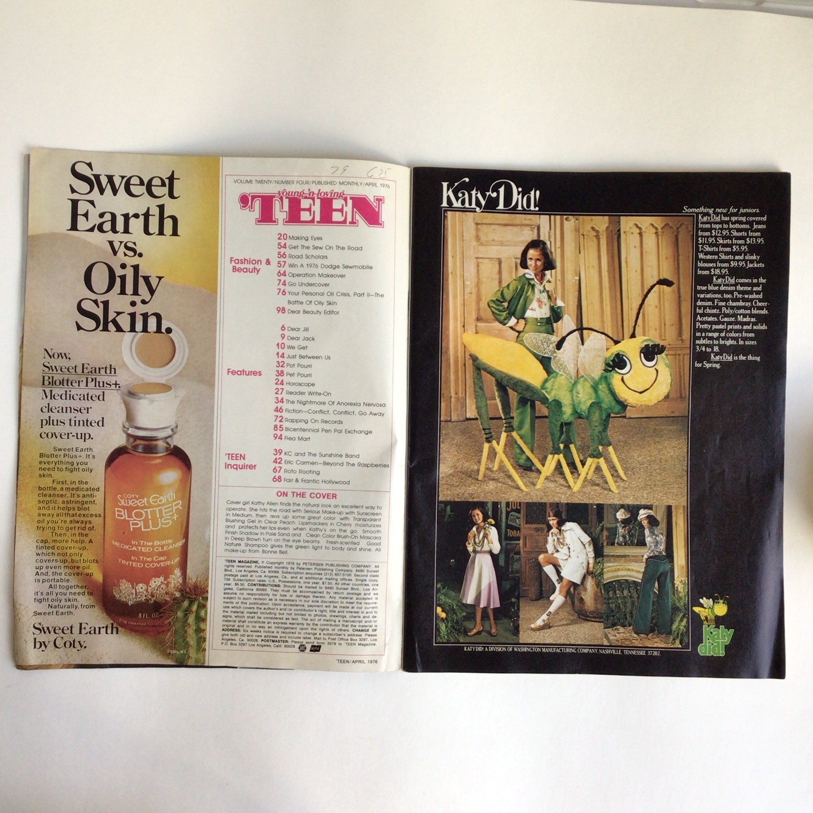 Vintage TEEN Magazine – APRIL 1976 Young & Lovin 106 Pages Fashion, Ads, Advice