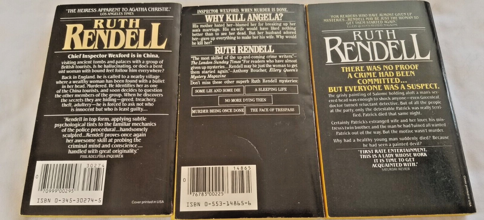 Ruth Rendell Lot Of 3 MM Pb Mysteries Inspector Wexford Speaker Of Mandarin