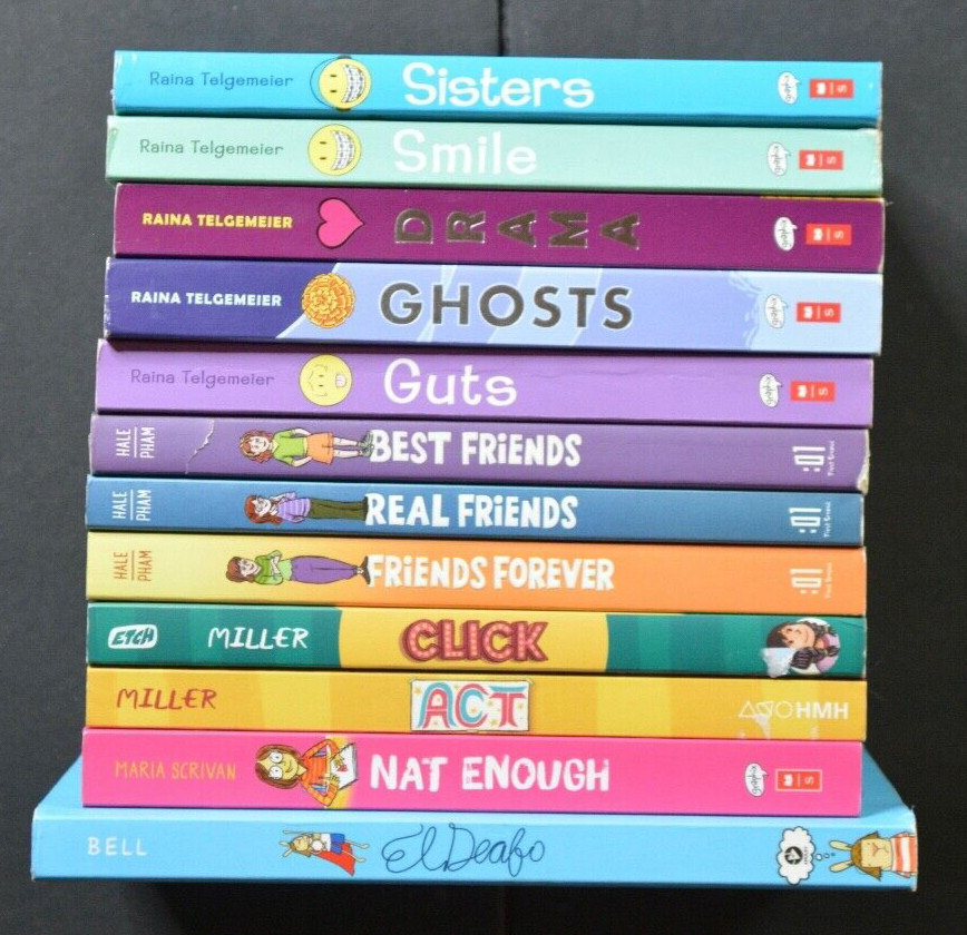 Lot of 12 Children’s Graphic Novels – Smile Sisters El Deafo Real Friends L2