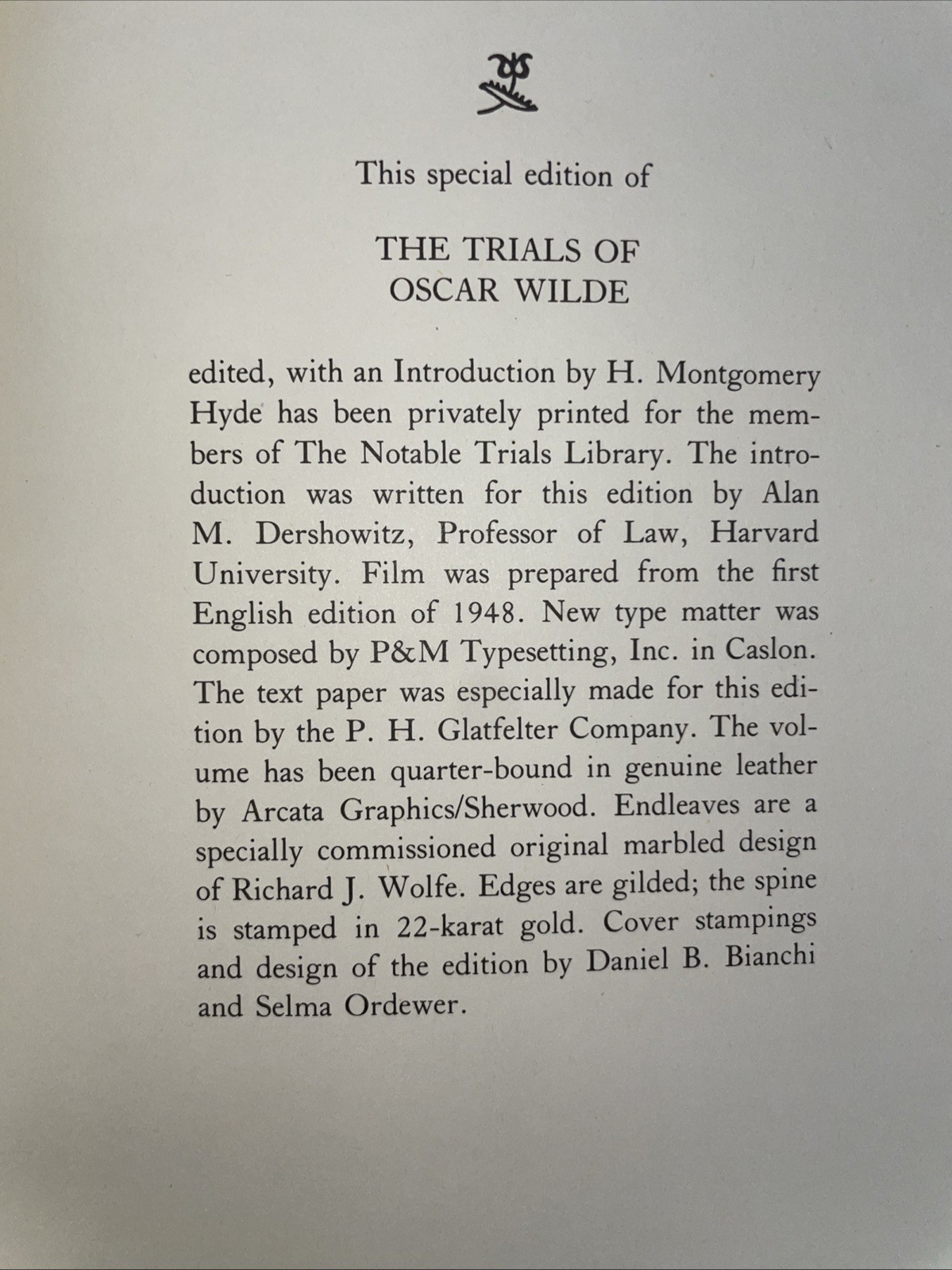 The Trials of Oscar Wilde by H. Montgomery Hyde Notable Trials Library 1989 Gold