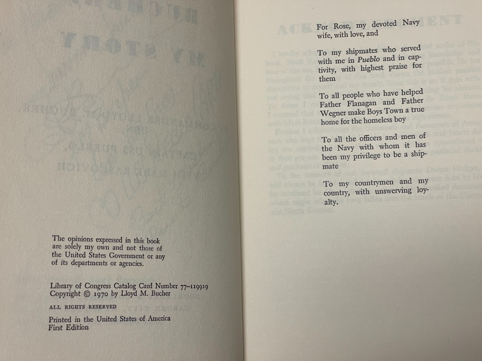 SIGNED / LLOYD M ‘PETE’ BUCHER MY STORY / USN Captain USS Pueblo 1st Print+ More