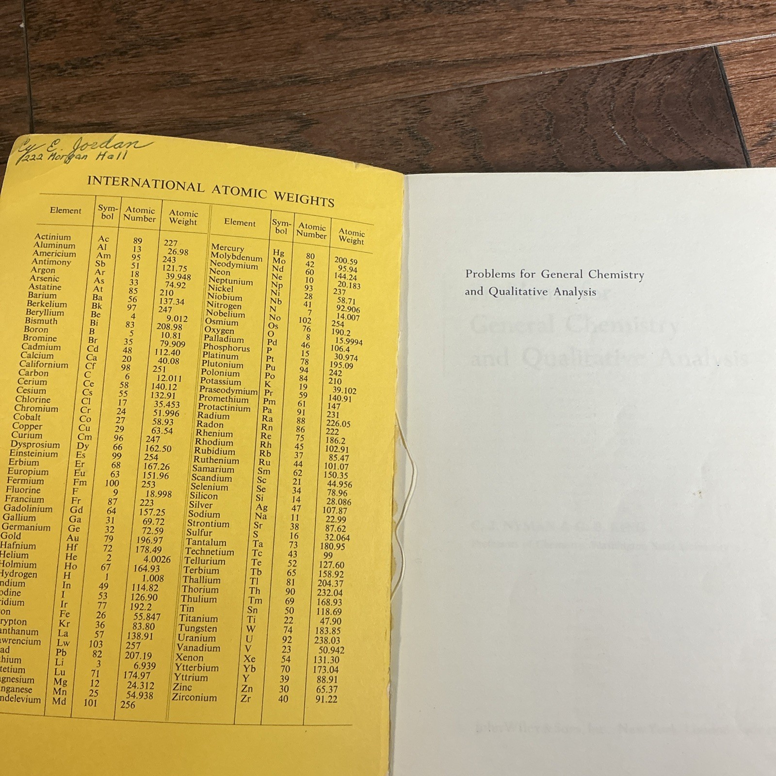 PROBLEMS FOR GENERAL CHEMISTRY AND QUALITATIVE ANALYSIS By C. J. Nyman & George