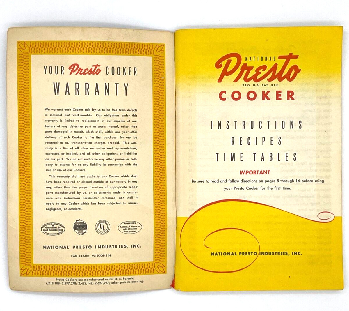 Presto Cooker Recipe Book Models 603, 604, 606 Instructions VTG 1953-127 pages