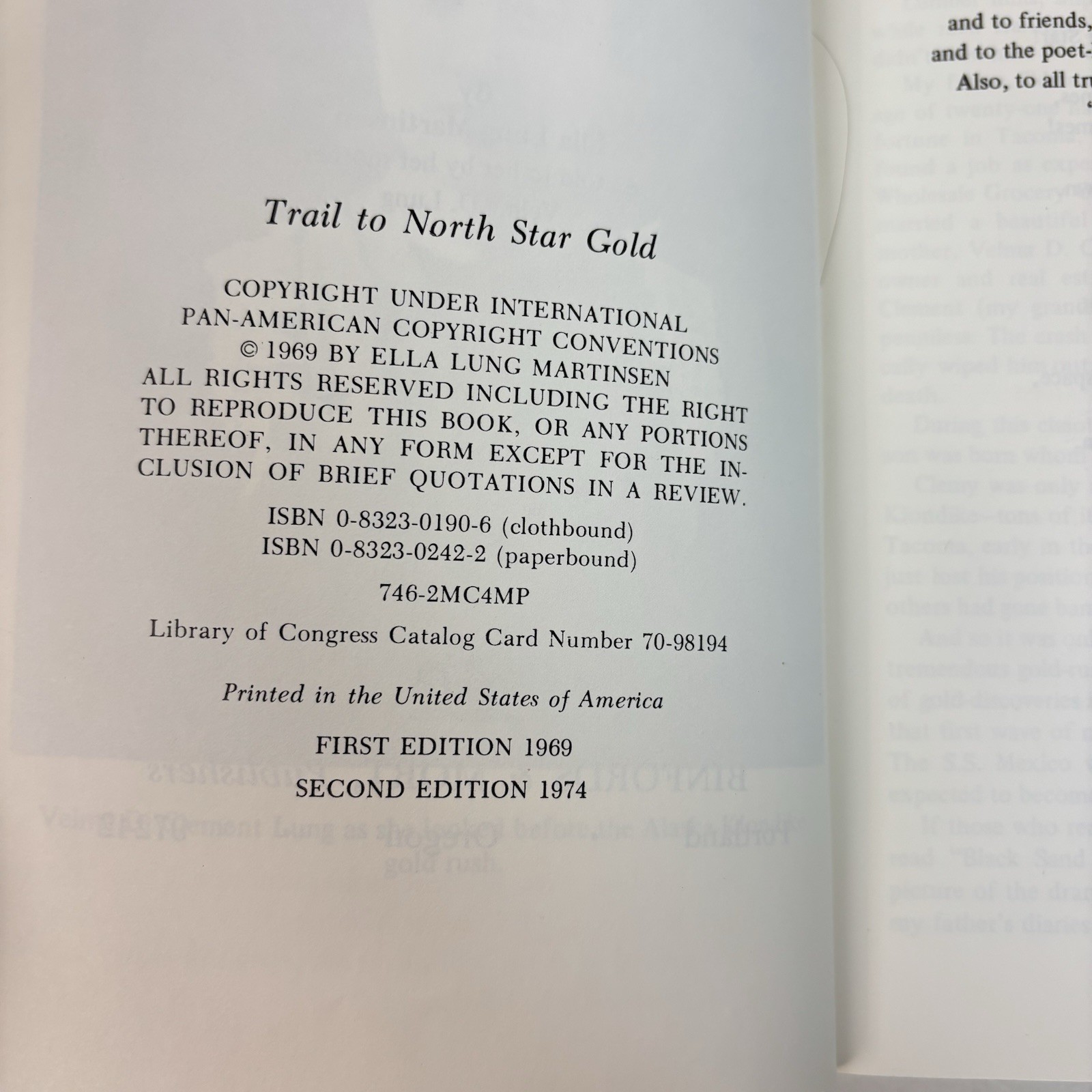 Trail to North Star Gold Ella Lung Martinsen 1974 Alaska Klondike Gold Rush 1G