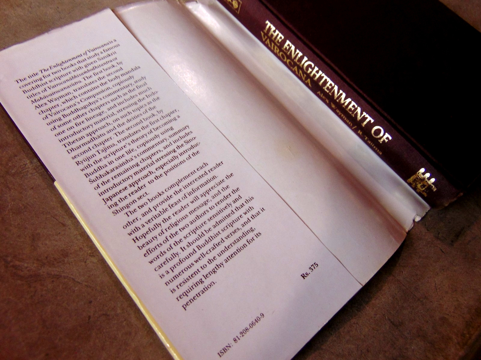 The Enlightenment of Vairocana Wayman Tajima Buddhist Tradition Series HB DJ