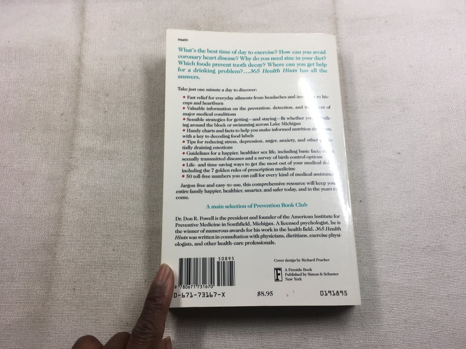 365 Health Hints Don R. Powell 1991 First Fireside Edition Wellness Simon &