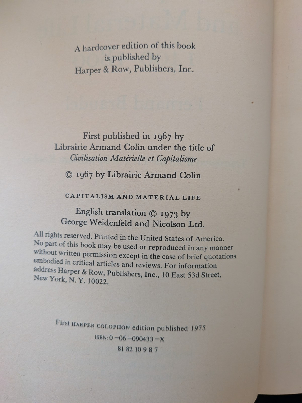 Capitalism and Material Life, 1400-1800 by Fernand Braudel (1975, Paperback)