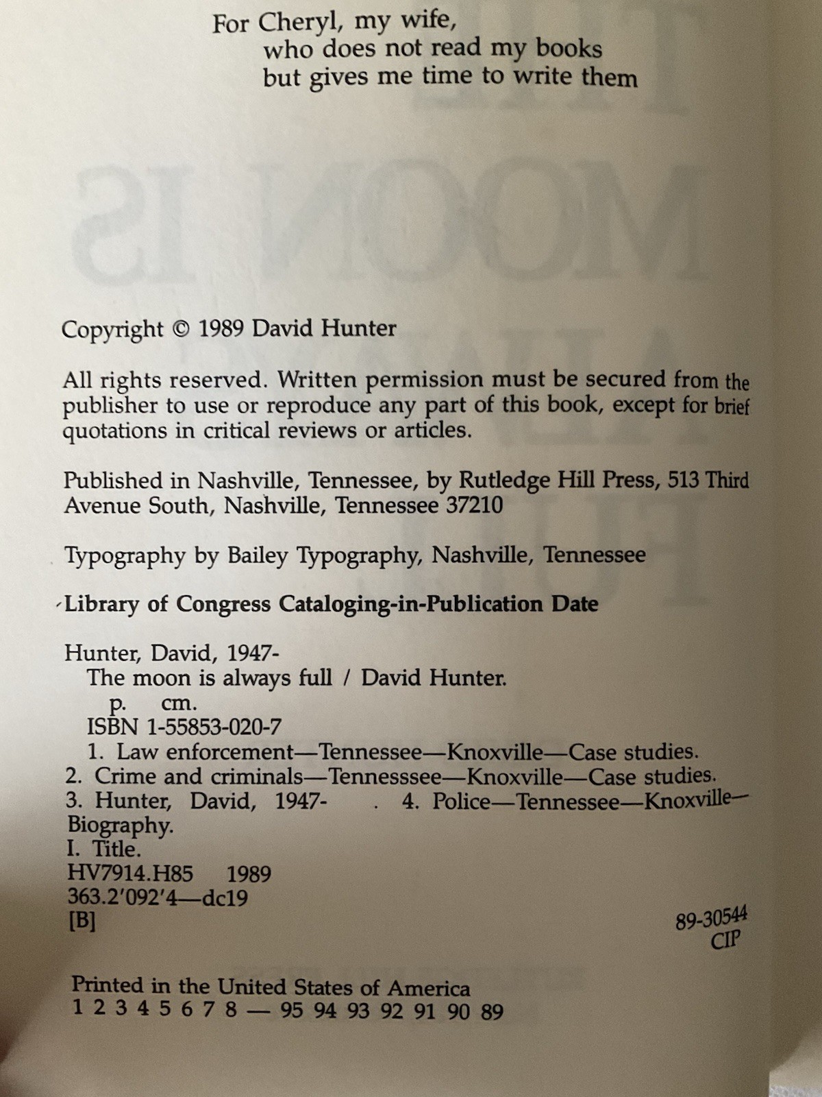 The Moon Is Always Full By David Hunter Hardback Dust Jacket Torn 231 Pages