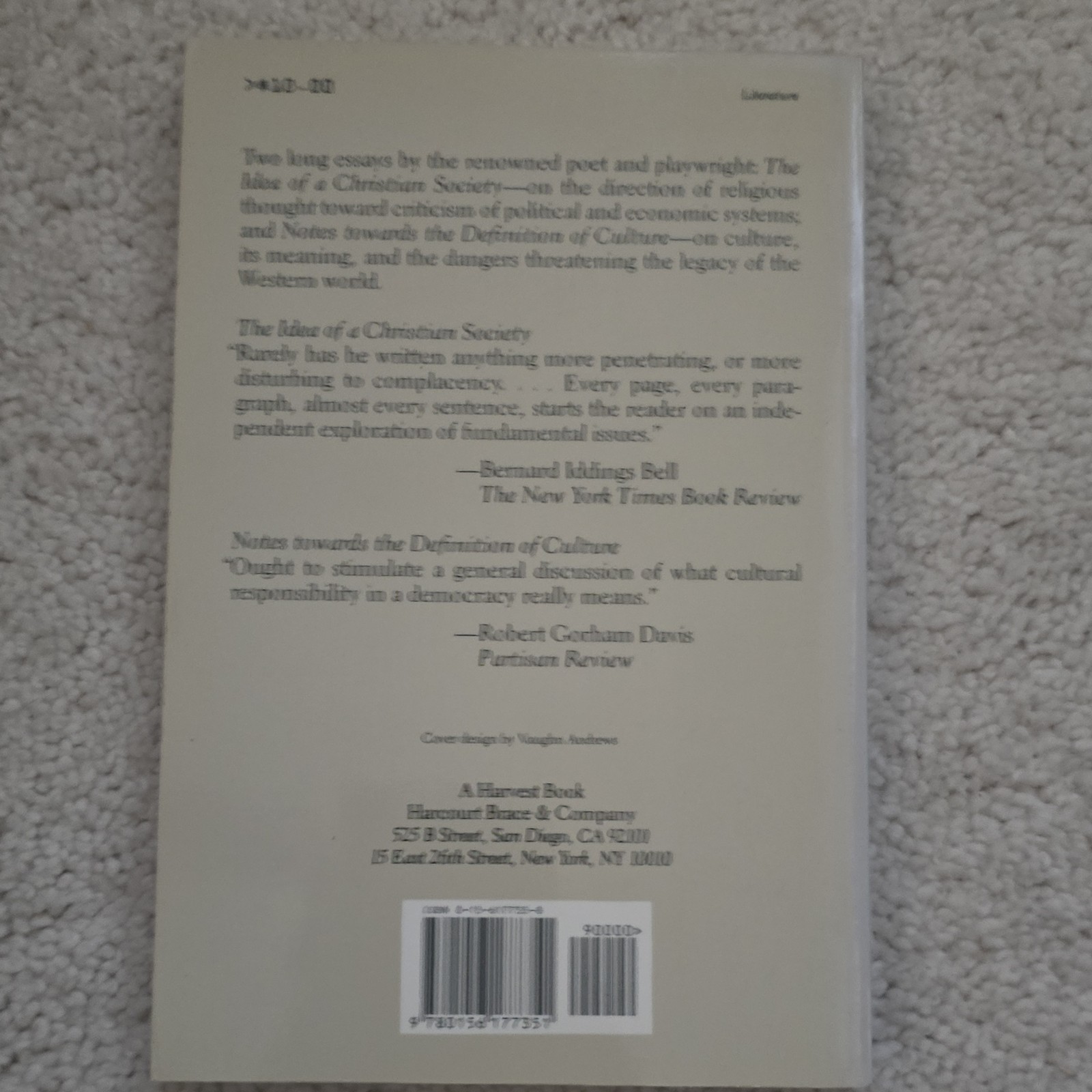 Christianity and Culture by T.S. Eliot, Paperback, Harcourt Brace & Company