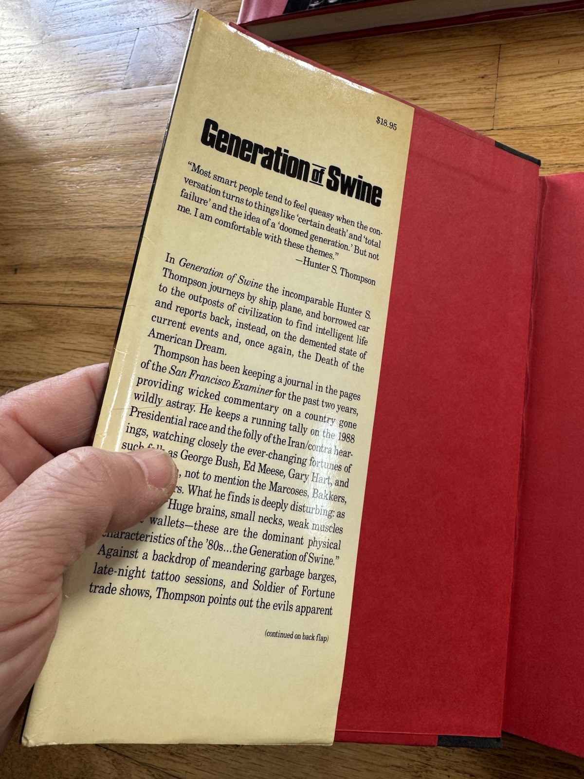1988 Hunter S Thompson Generation of Swine First Ed. 1st Printing Hardcover DJ