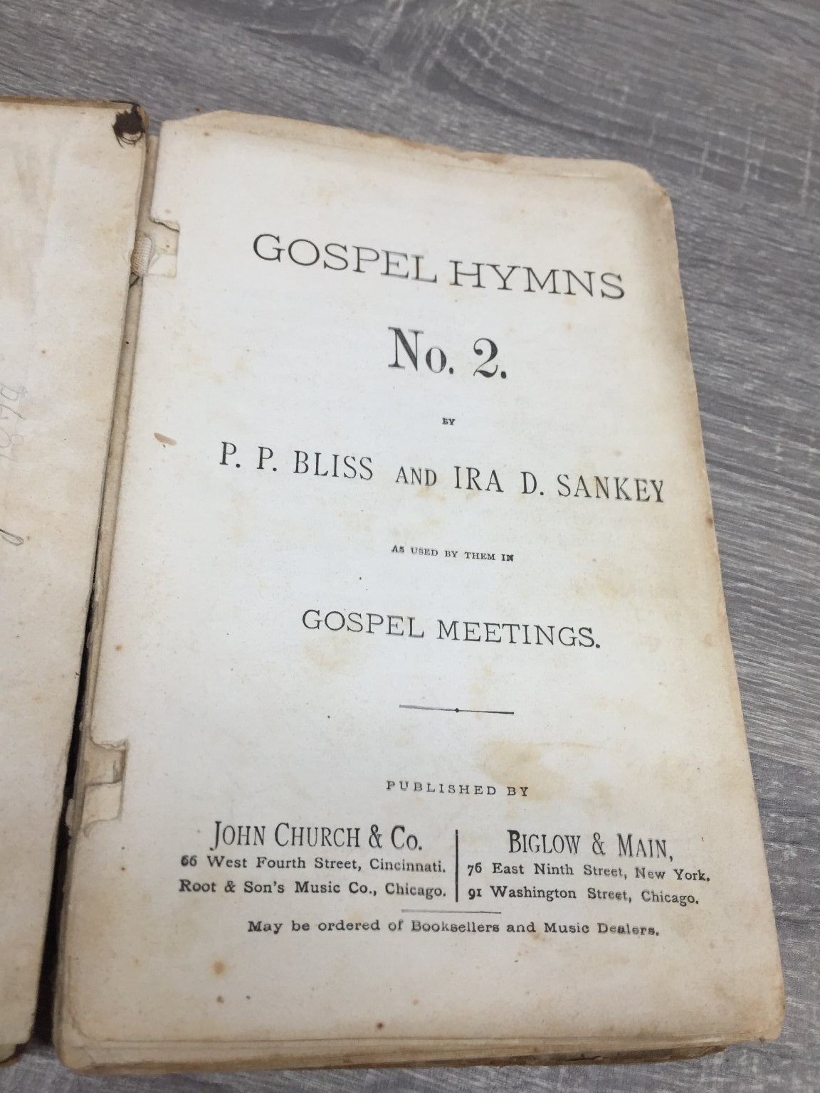 Gospel Hymns No. 2 Bliss Sankey 1876 Hymnal Vintage Sheet Music John Church
