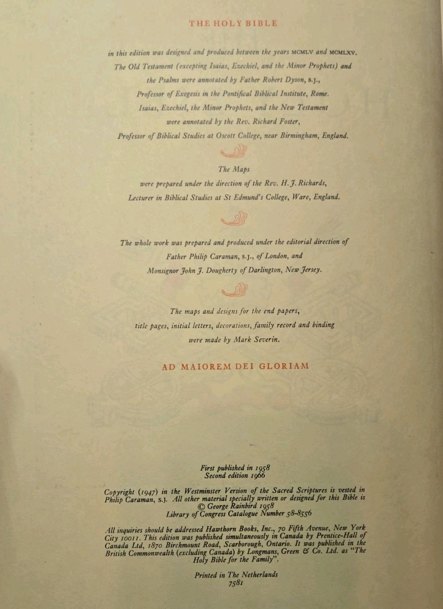 The Family Holy Bible Hawthorn 1966 Red Hardcover Pope John XXIII