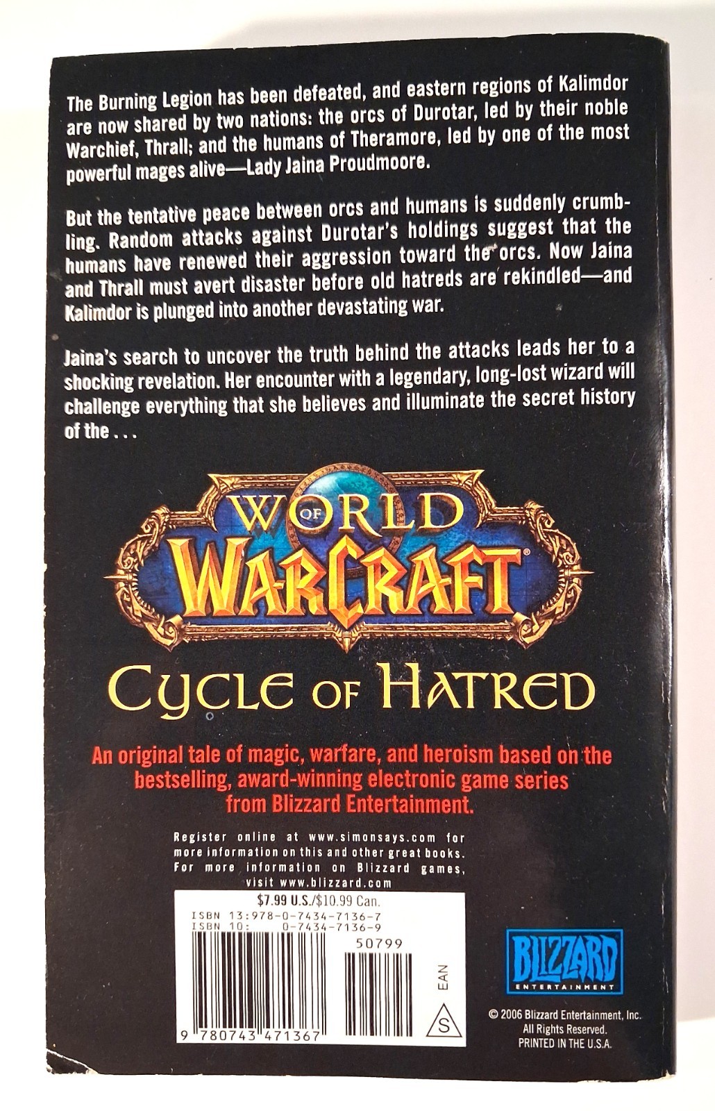 World of WarCraft – Cycle of Hatred – Blizzard Paperback Book Keith DeCandido