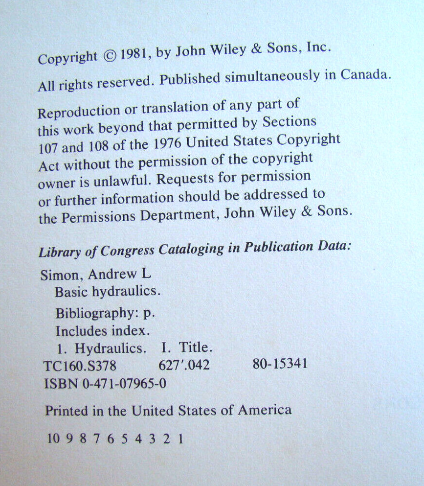 Basic Hydraulics ~1981 HC~ Simon Fluid Water Engineering HYdrostatic Pipes 💧