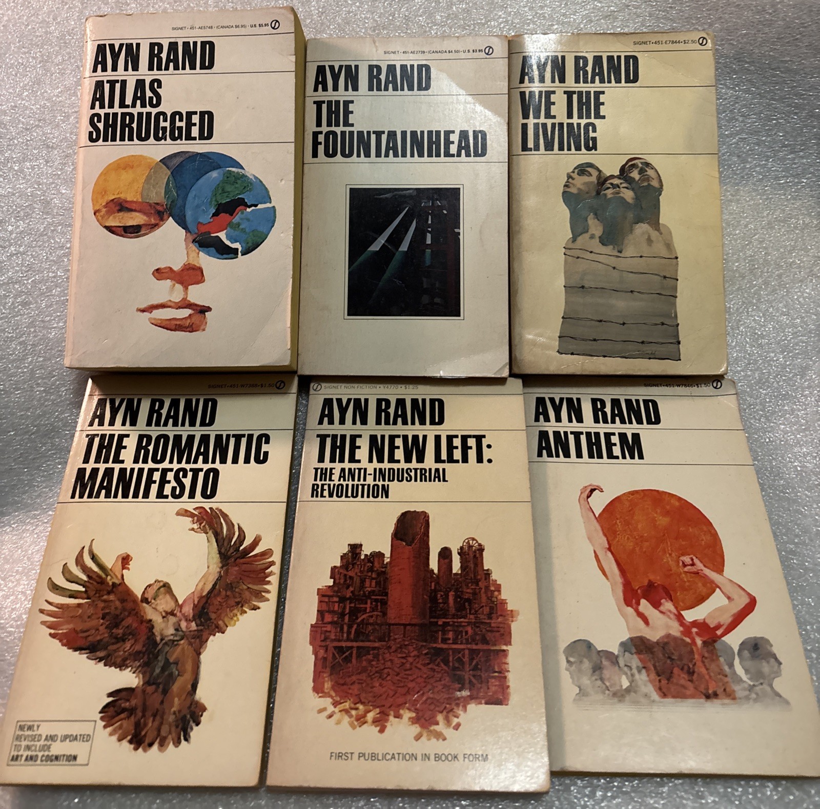 Lot of 6 Ayn Rand vintage mass market paperbacks : The Fountainhead ANTHEM +