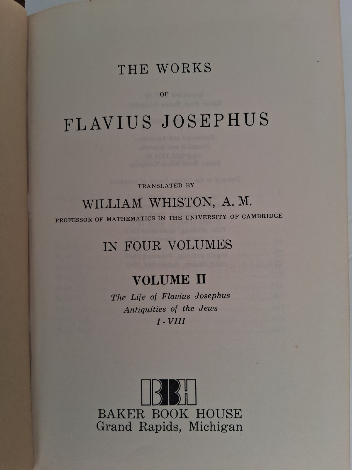 “The Works of Josephus” (Vol. 2 Baker Book House HC Vintage Edition 1979)