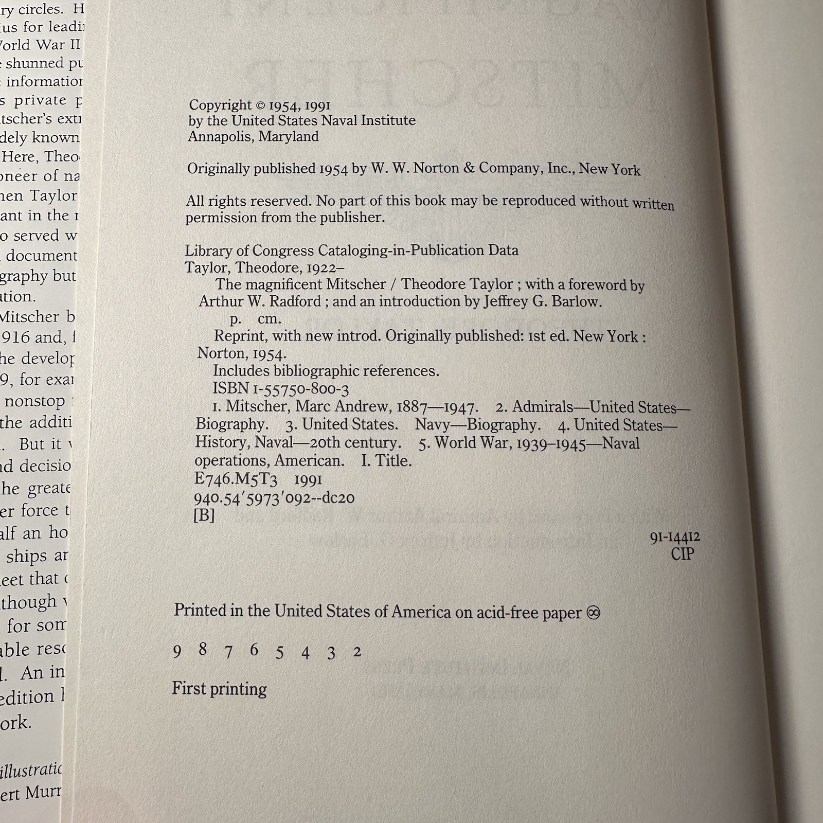 The Magnificent Mitscher By Theodore Taylor – Naval Institute Press 1991