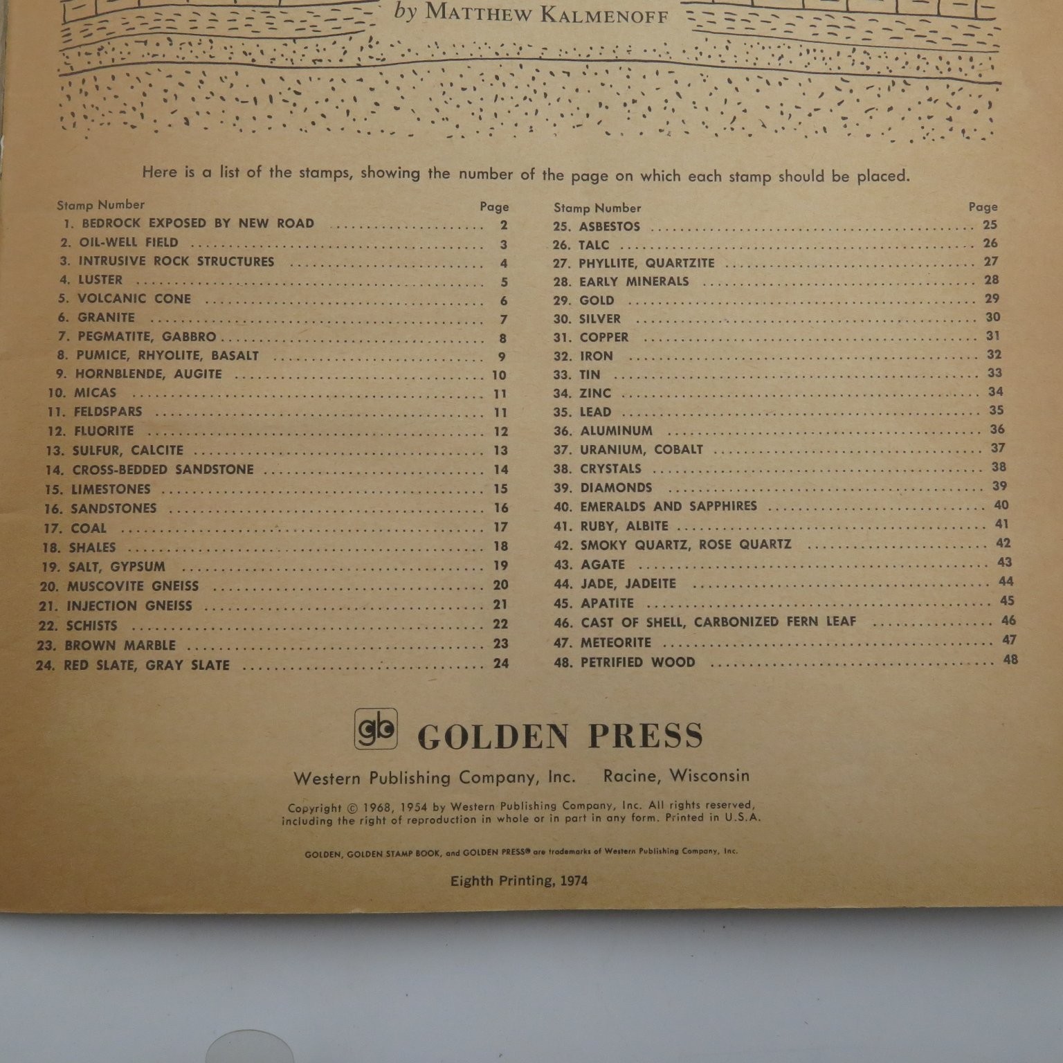 Golden Stamp Book of Rocks & Minerals Matthew Kalmenoff 1974 8th Printing