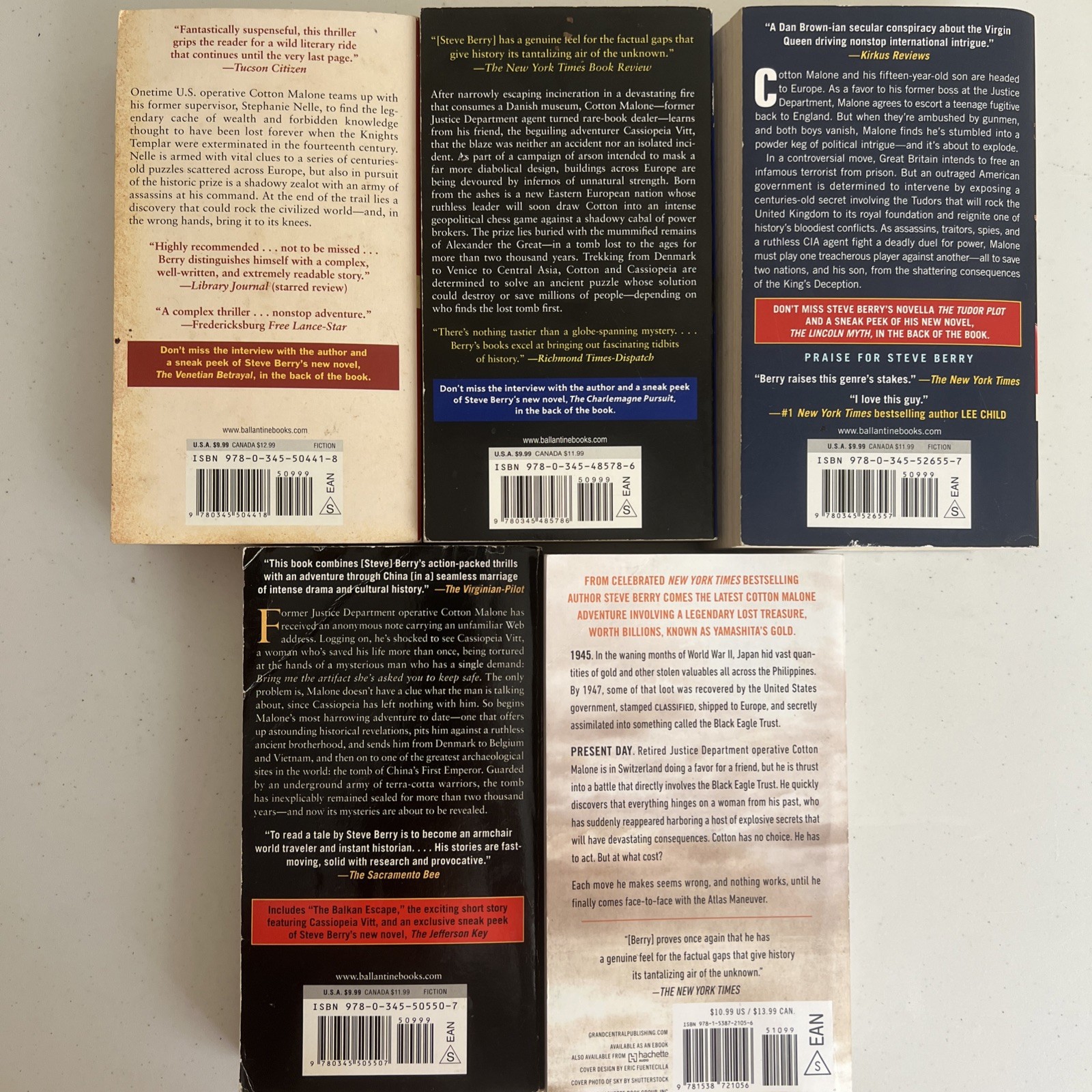 Steve Berry Cotton Malone Series 5 Book Lot Templar Legacy Deception Thriller