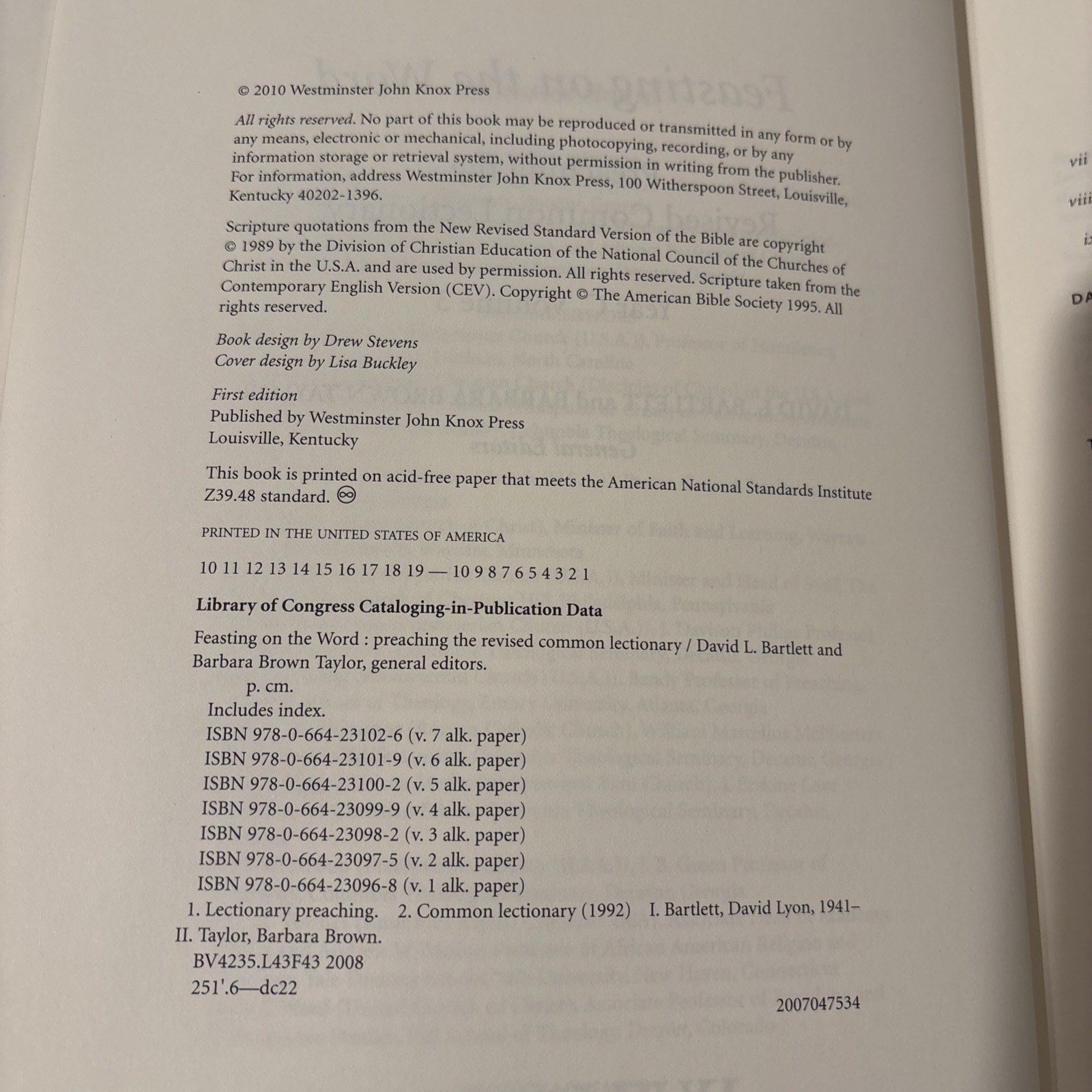 Feasting On The Word Vol 3 Edited By David L. Bartlett & Barbara Brown Taylor HB