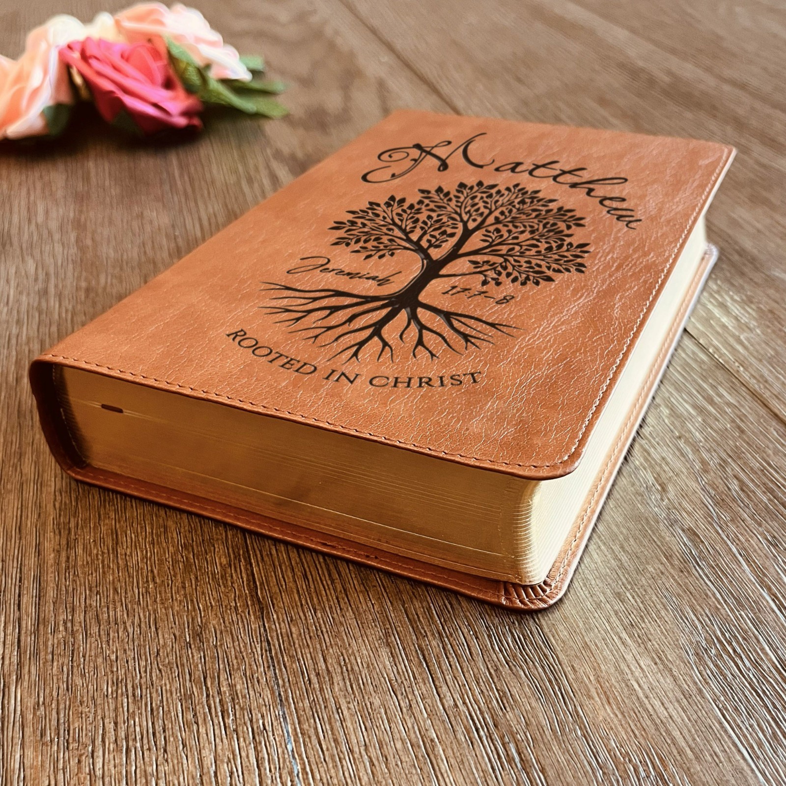 Personalized ESV/RVR Bilingual Bible, Rooted in Christ Design, Name Engraved