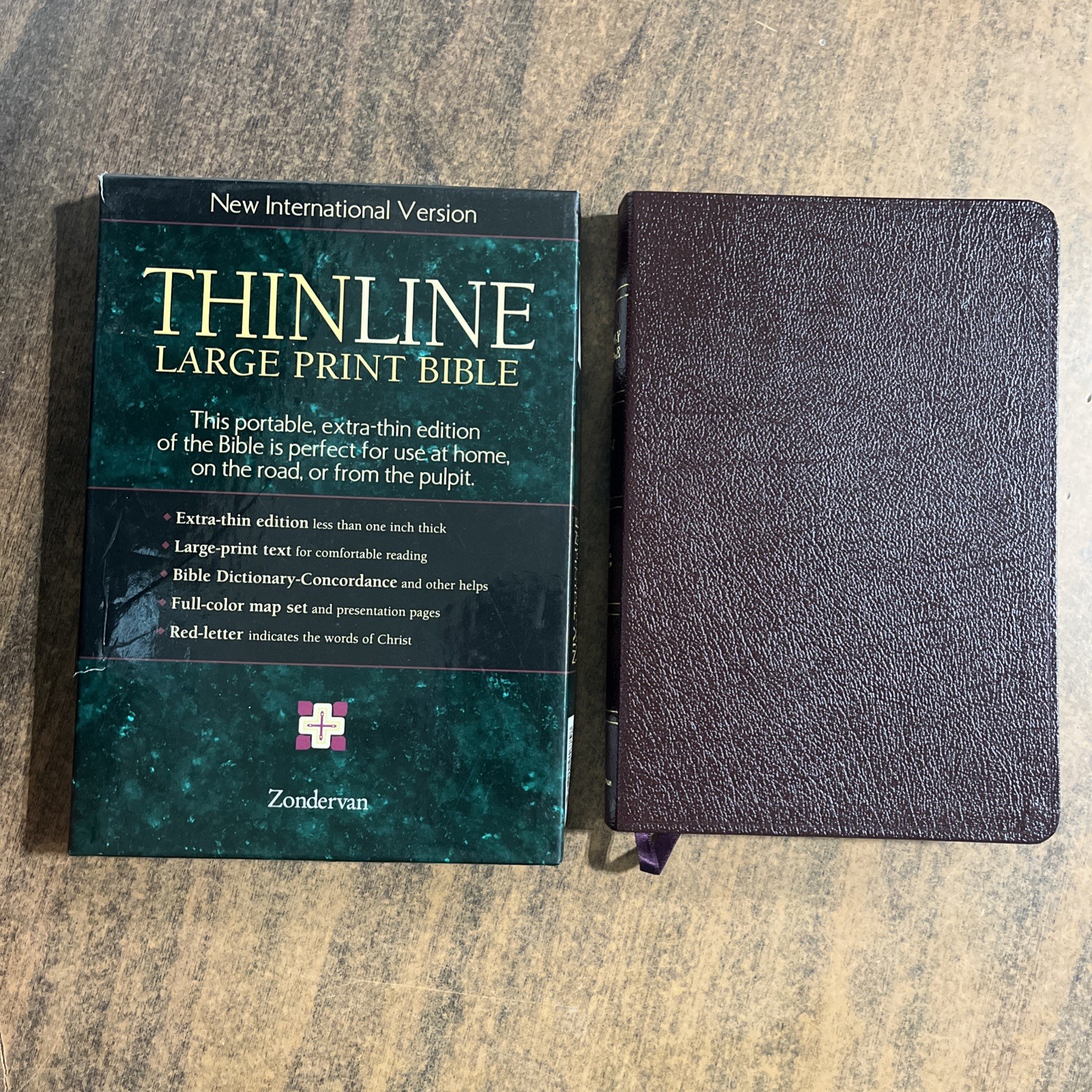 NIV 1984 Large Print Thinline Bible – Burgundy Bonded Leather OOP 84 USA Printed