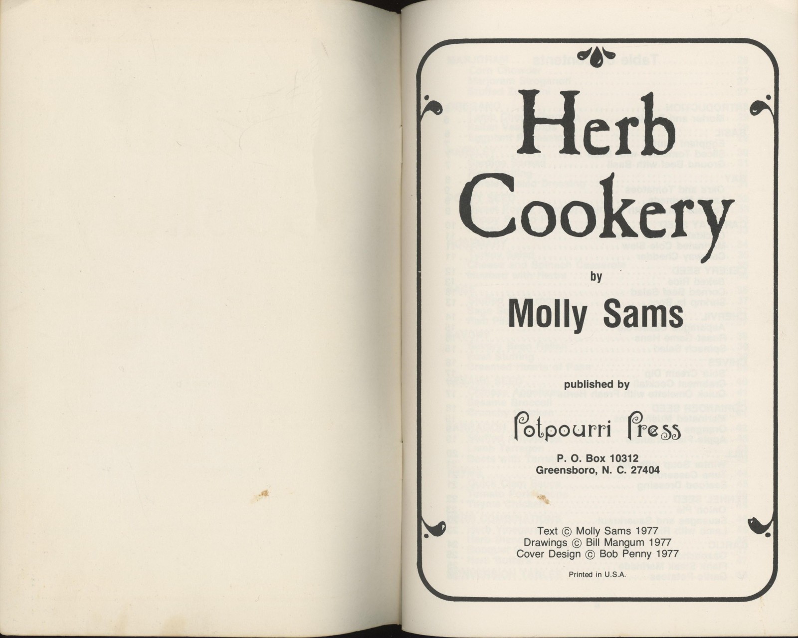 HERB COOKERY Recipe Book Potpourri Press 1977