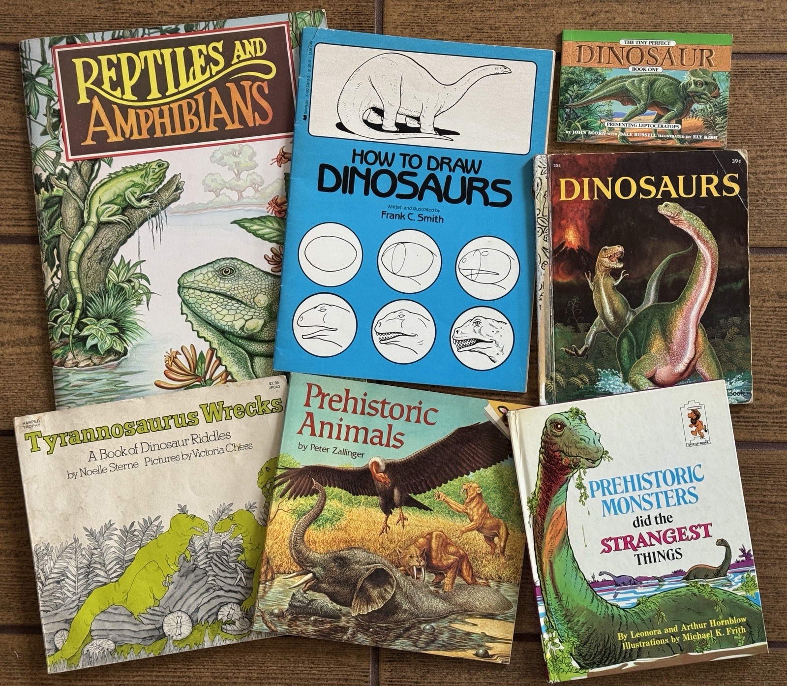 Vintage Dinosaur Book Lot (7) 1970s-90s Scholastic Golden Step-Up How to Draw