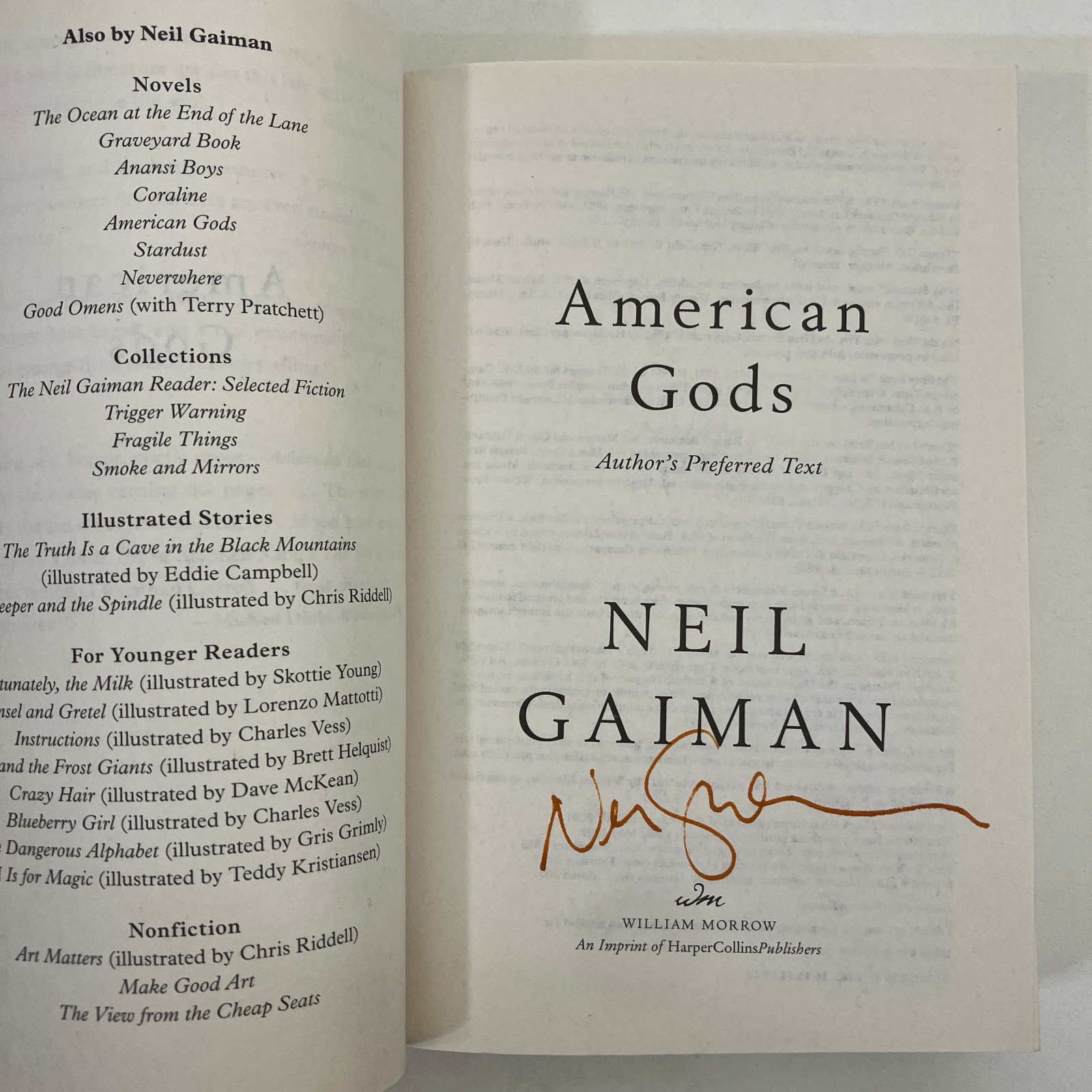 American Gods Neil Gaiman SIGNED William Morrow 2021 Author’s Preferred Text TPB