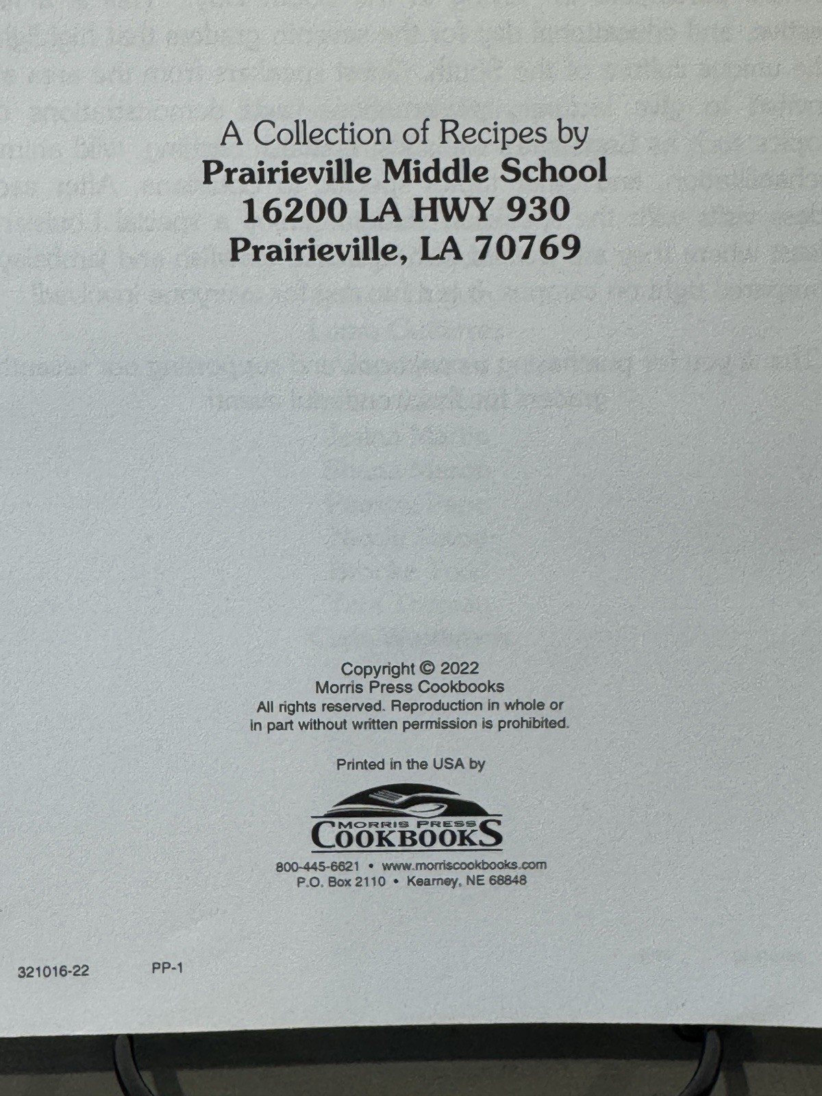 Living In The South 2022-2023 Prairieville Middle School COOKBOOK 82 pages