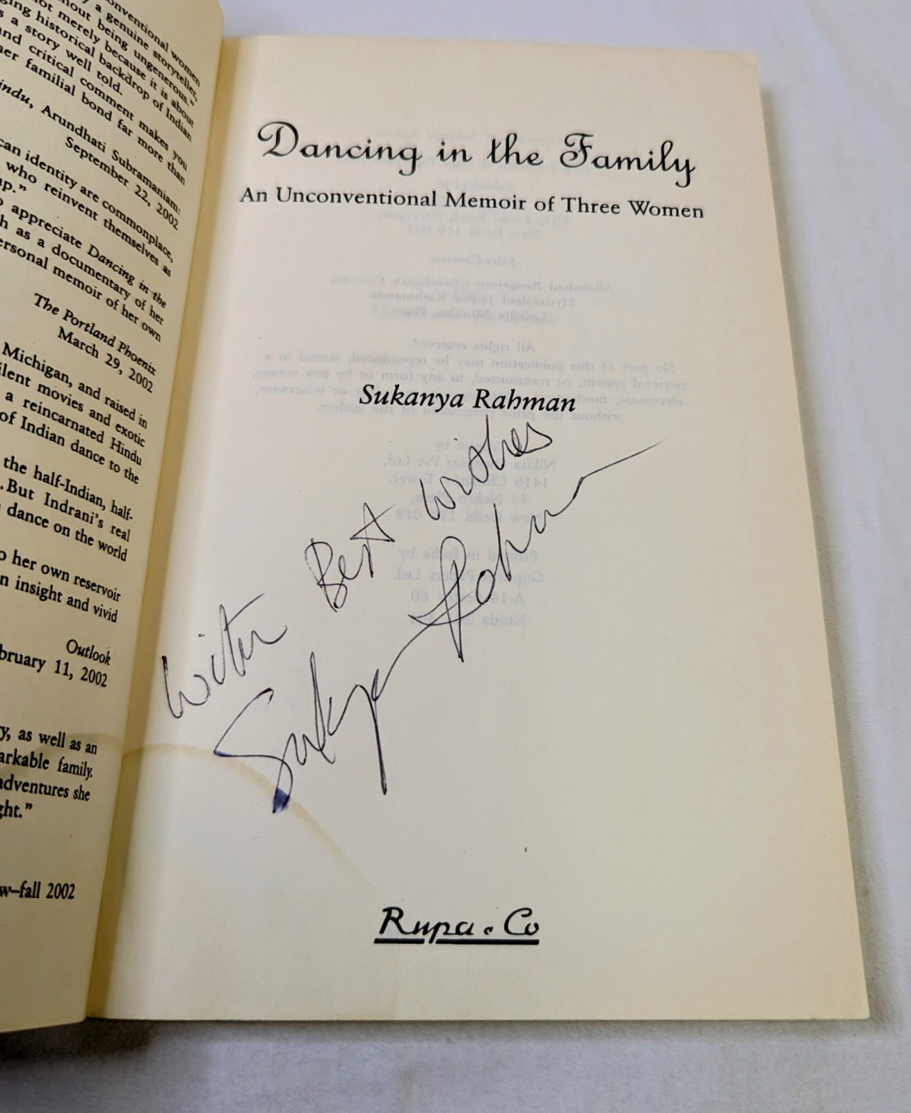 SIGNED Sukanya Rahman Dancing In The Family 1st Ed 2004 Indian Classical Dance
