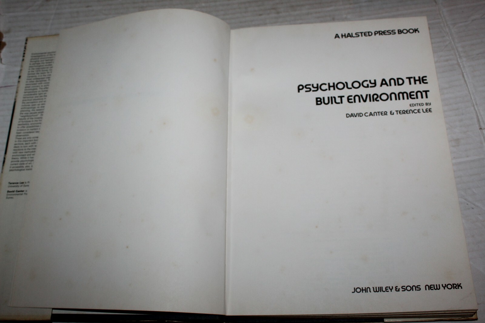 Psychology and The Built Environment By David Canter Terence Lee HC Book 1974