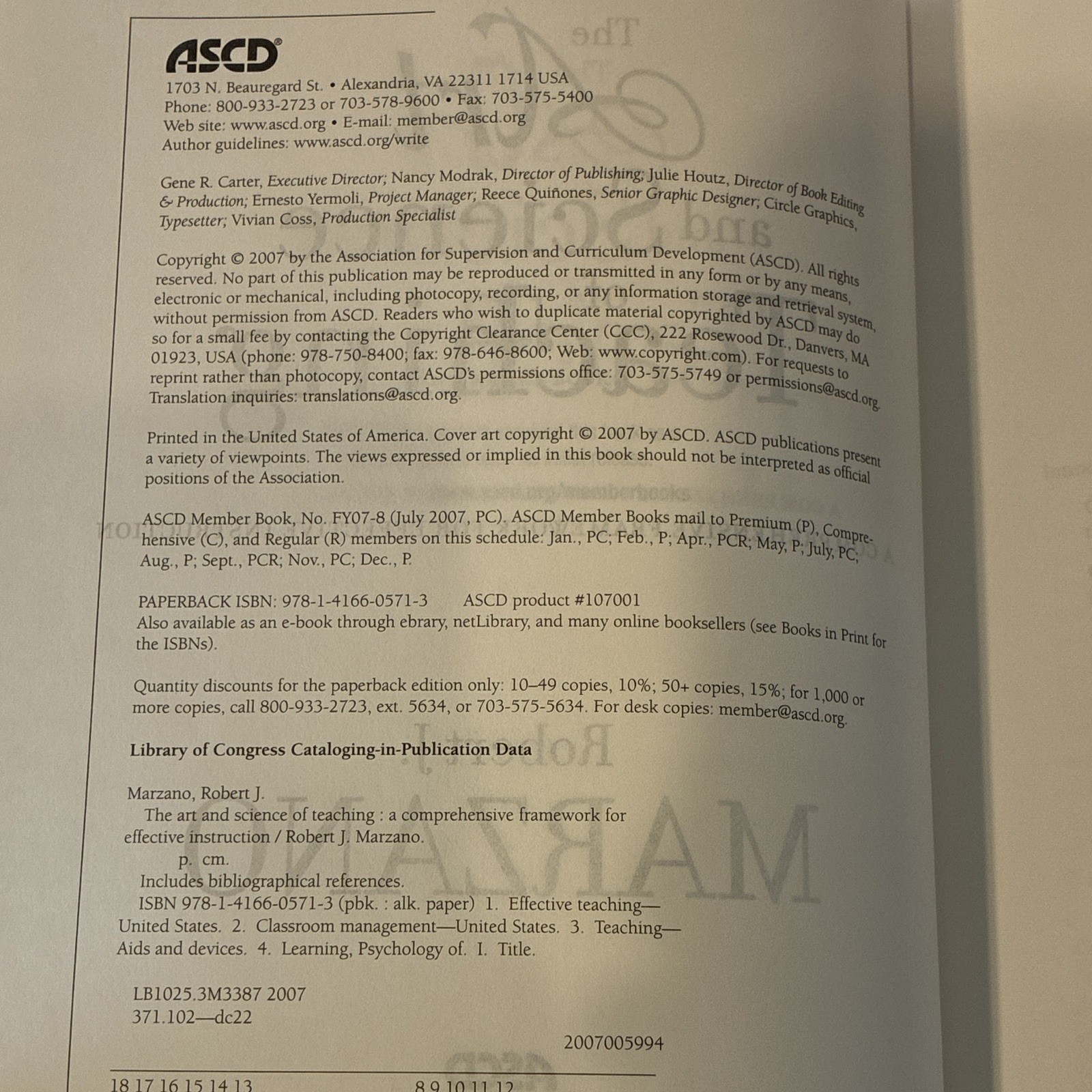 Robert J. Marzano The Art and Science of Teaching PB ASCD 2007