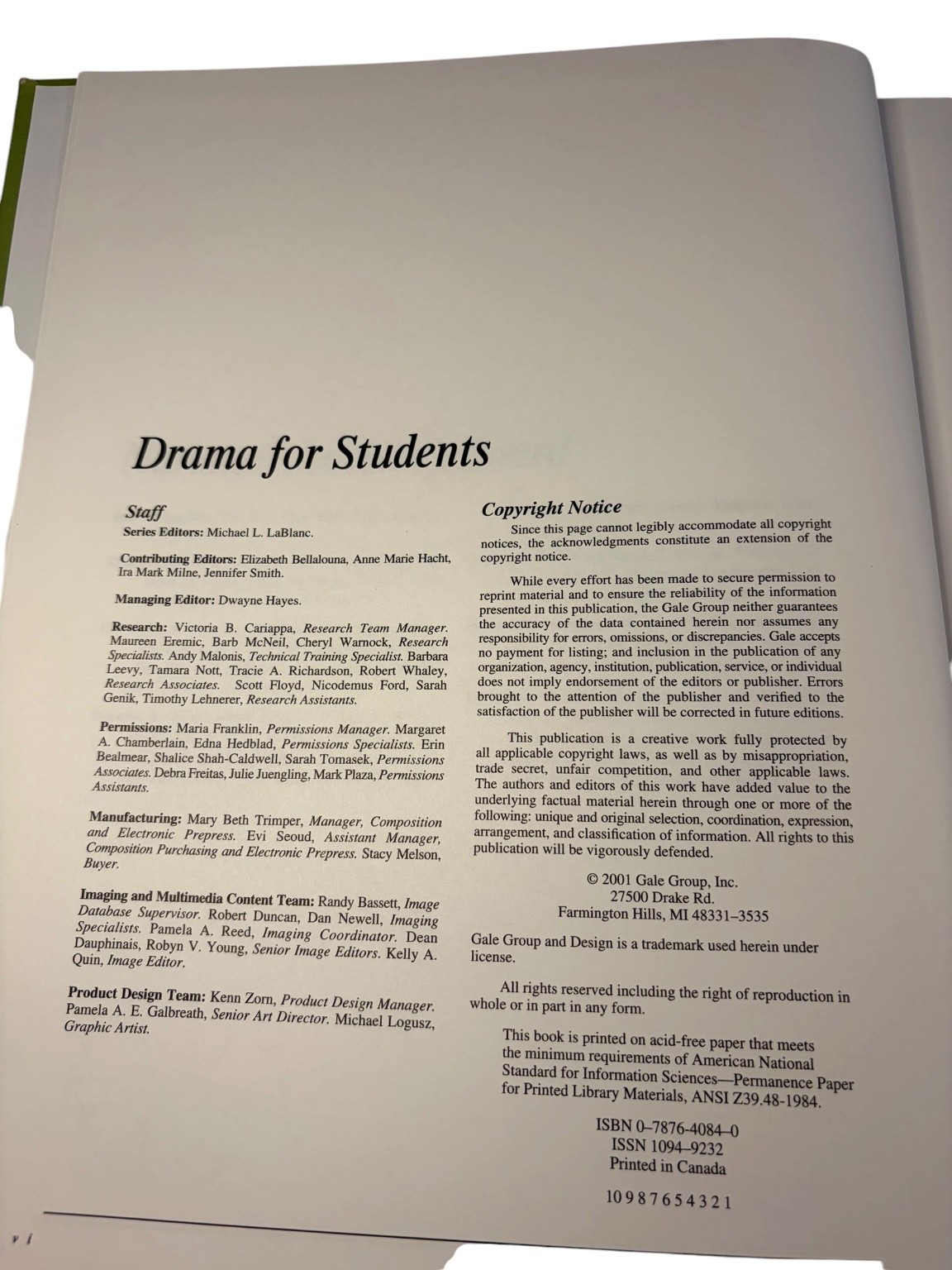 Drama for Students Vol 10 Michael L. LeBlanc 2000 Literary Criticism Gale Group