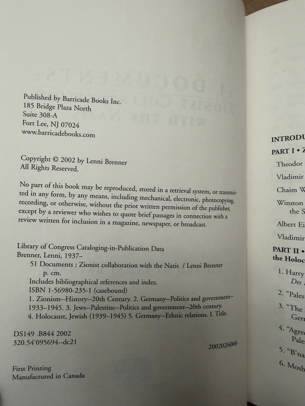 51 Documents: Zionist Collaboration with the Nazis Lenni Brenner HB/DJ 1/1 2002