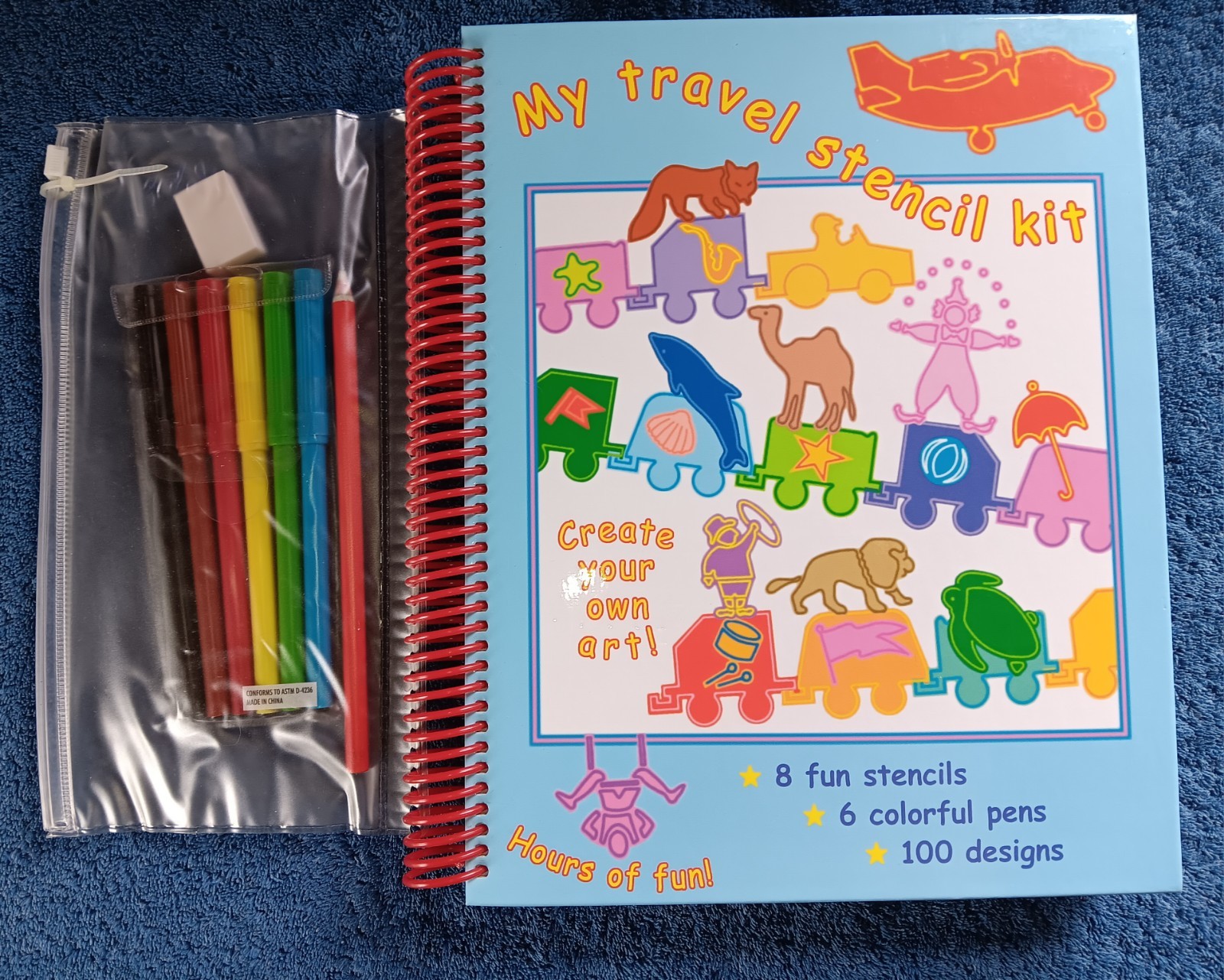 MY TRAVEL STENCIL KIT Book Kids Art Markers Paper Animals Transportation NOS New