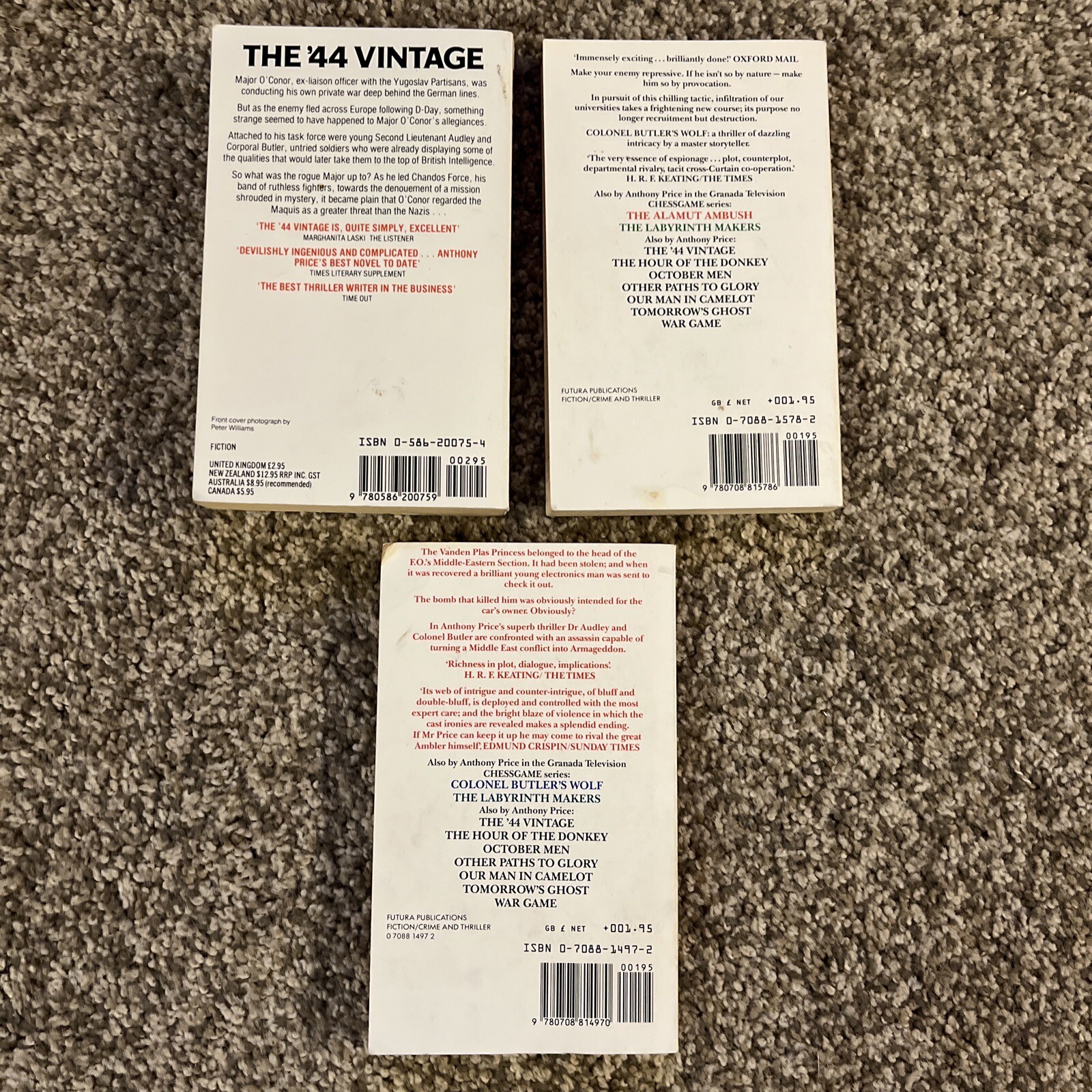 lot of 3 Anthony Price – Suspence Paperback Books