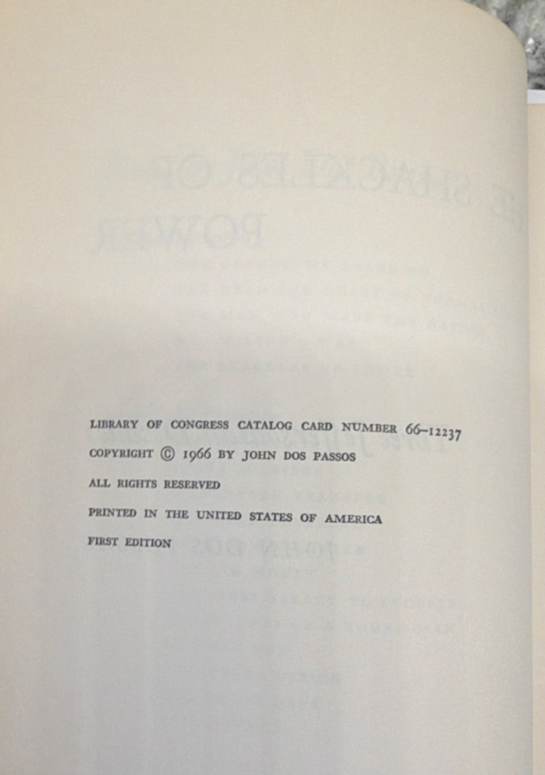 The Shackles of Power (Hardcover, 1966) First Edition John Dos Passos