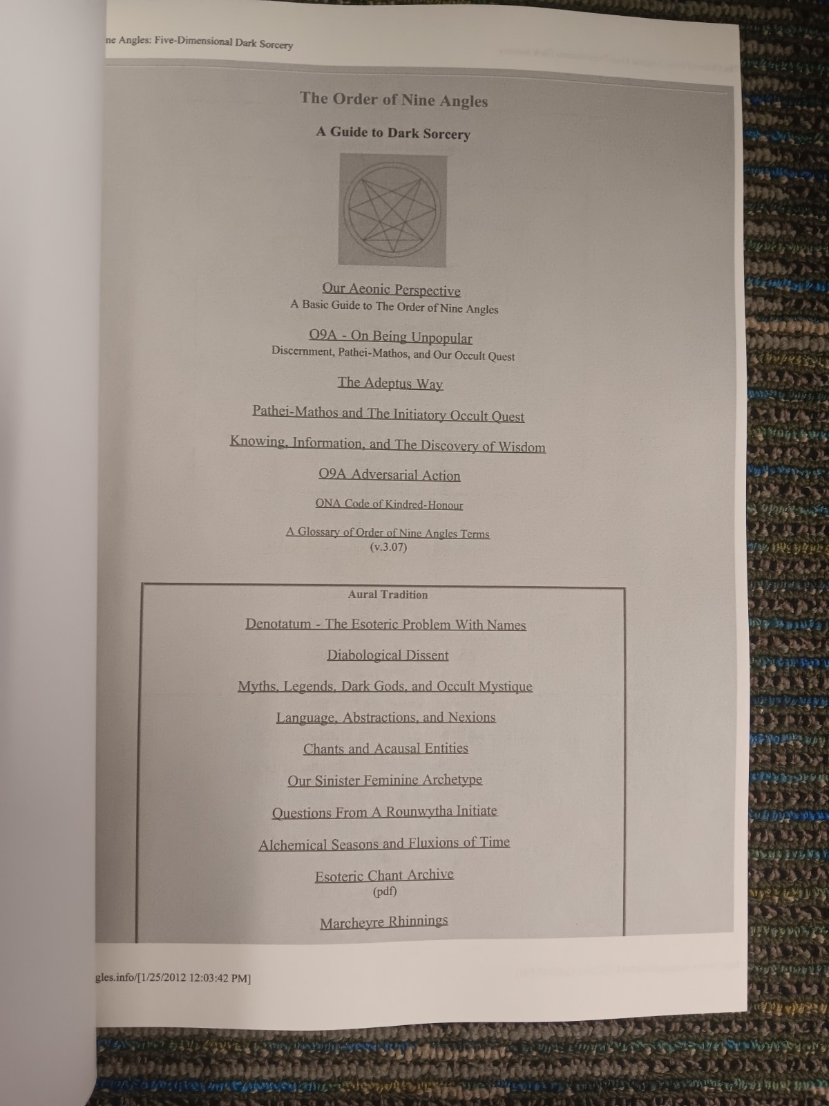 Order Of Nine Angles 2012 Website ONA O9a Anton Long David Myatt Christos Beest