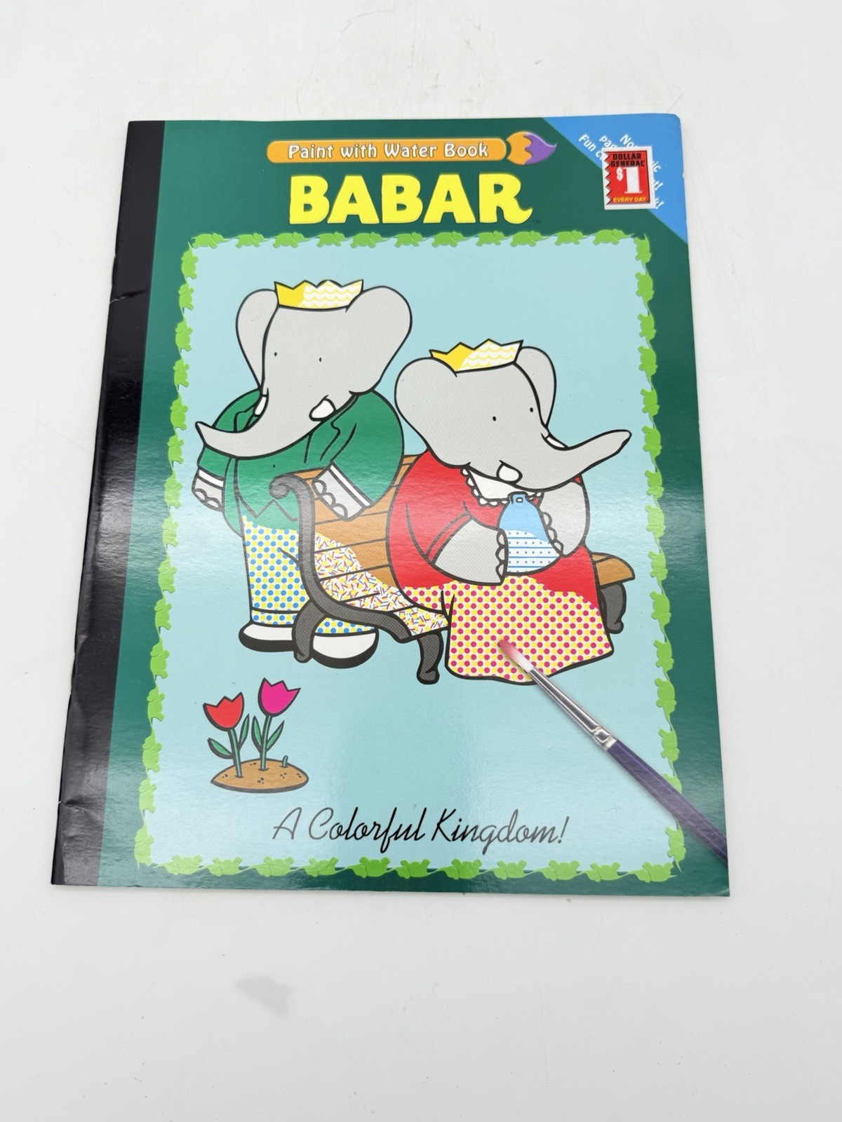 2 VINTAGE Babar the Elephant Paint With Water 16 Pages To Paint Books