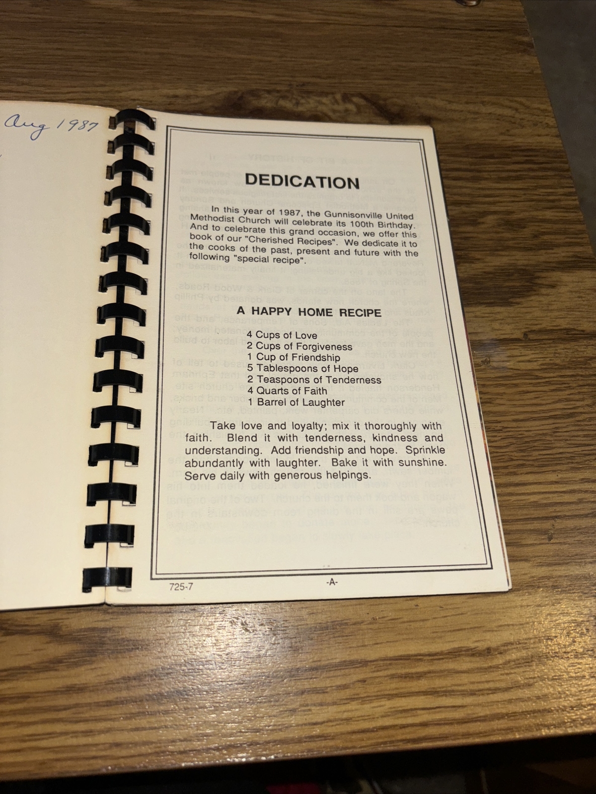 Cherished Recipes Cookbook, 1988 Gunnisonville Church , Lansing MI