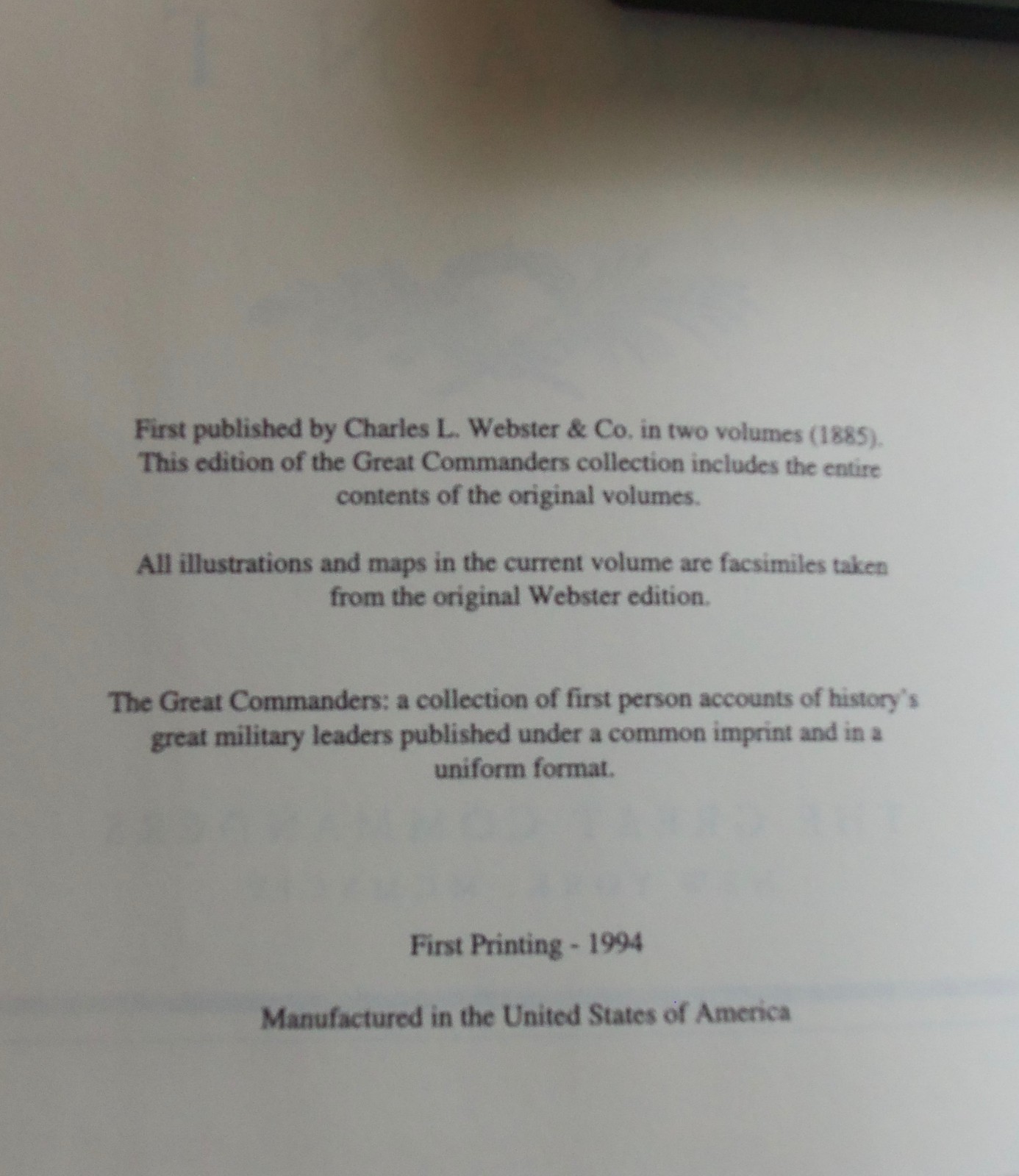 Personal Memoirs Of Ulysses S. Grant; The Great Commanders Series, (1885) 1998