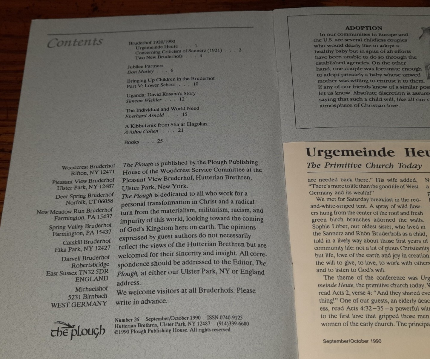 The Plough The Individual & World Need #26 Sept/Oct 1990 Bruderhof Hutterian