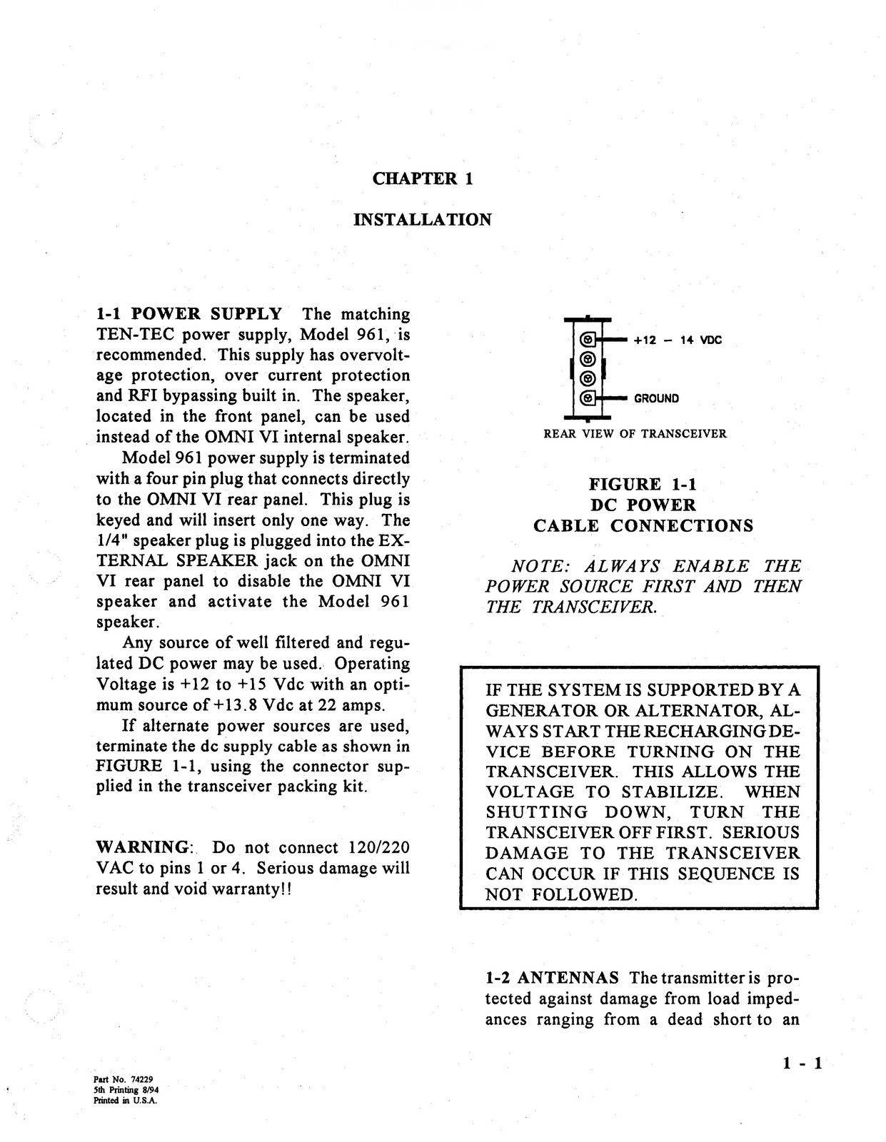 TEN TEC Omni 6 Model 563 HF Transceiver Operators Manual , FOLDOUTS