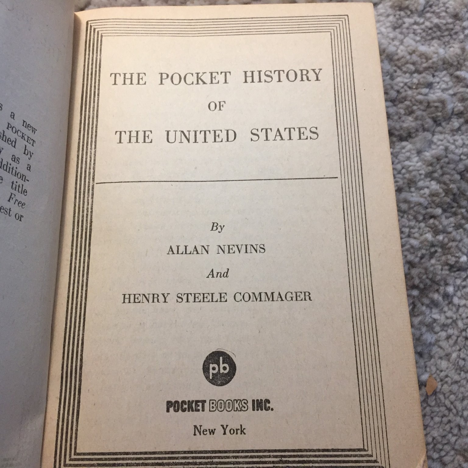The Pocket History of the United States Nevins Commmager 1943 Pocket Books
