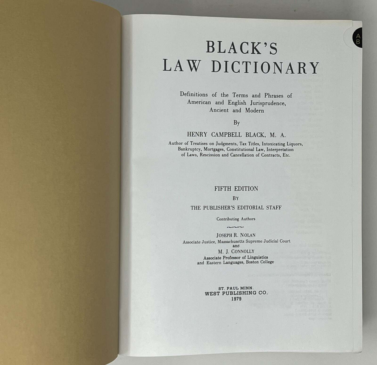 Black’s Law Dictionary: Special Deluxe 5th Ed. by Henry Campbell Black- 1988 HC