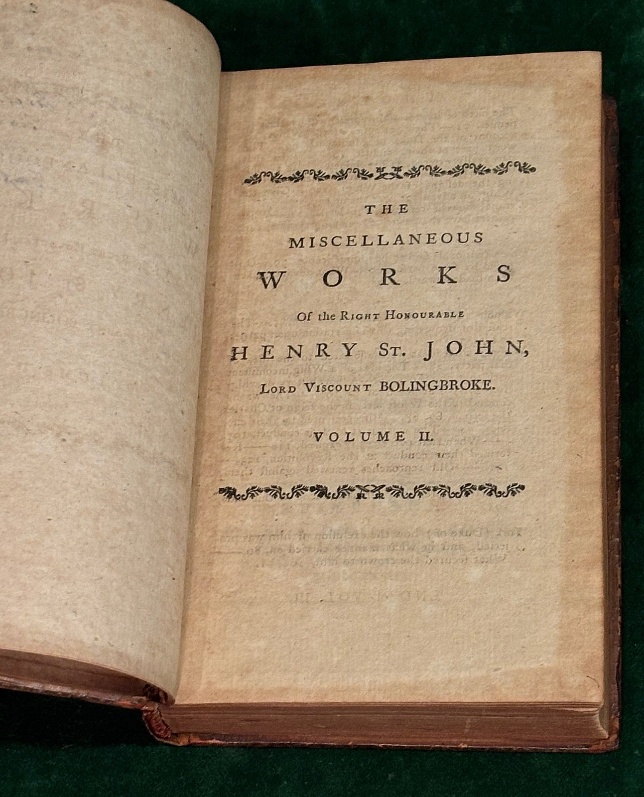 BOLINGBROKE. Miscellaneous Works. 4 vols. 12 mo. Full calf. Edinburgh, 1768